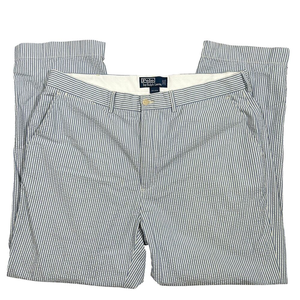 Polo Ralph Lauren Blue White Seersucker Pants Preppy Coastal Mens 38x30